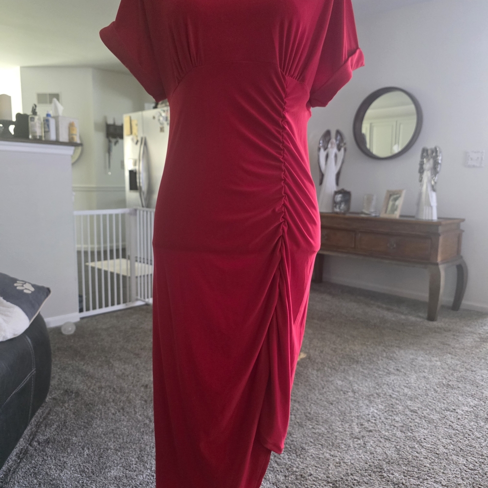 Women’s Frank Lyman Red Ruched Side Midi Dress